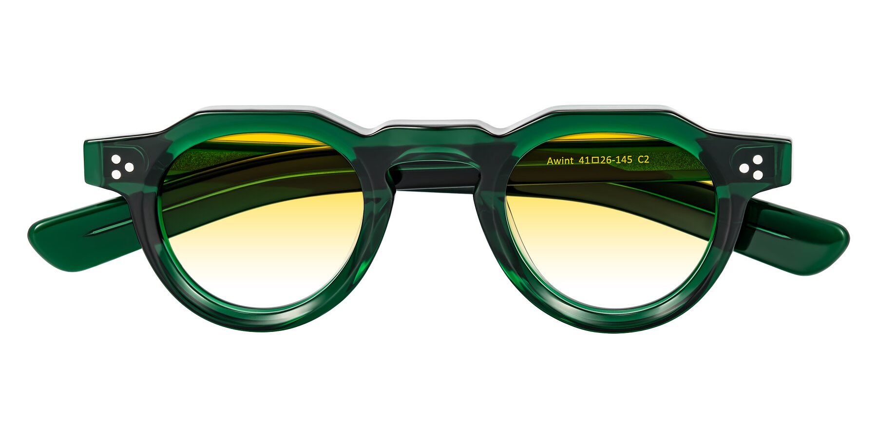 Folded Front of Awint in Emerald Green with Yellow Gradient Lenses