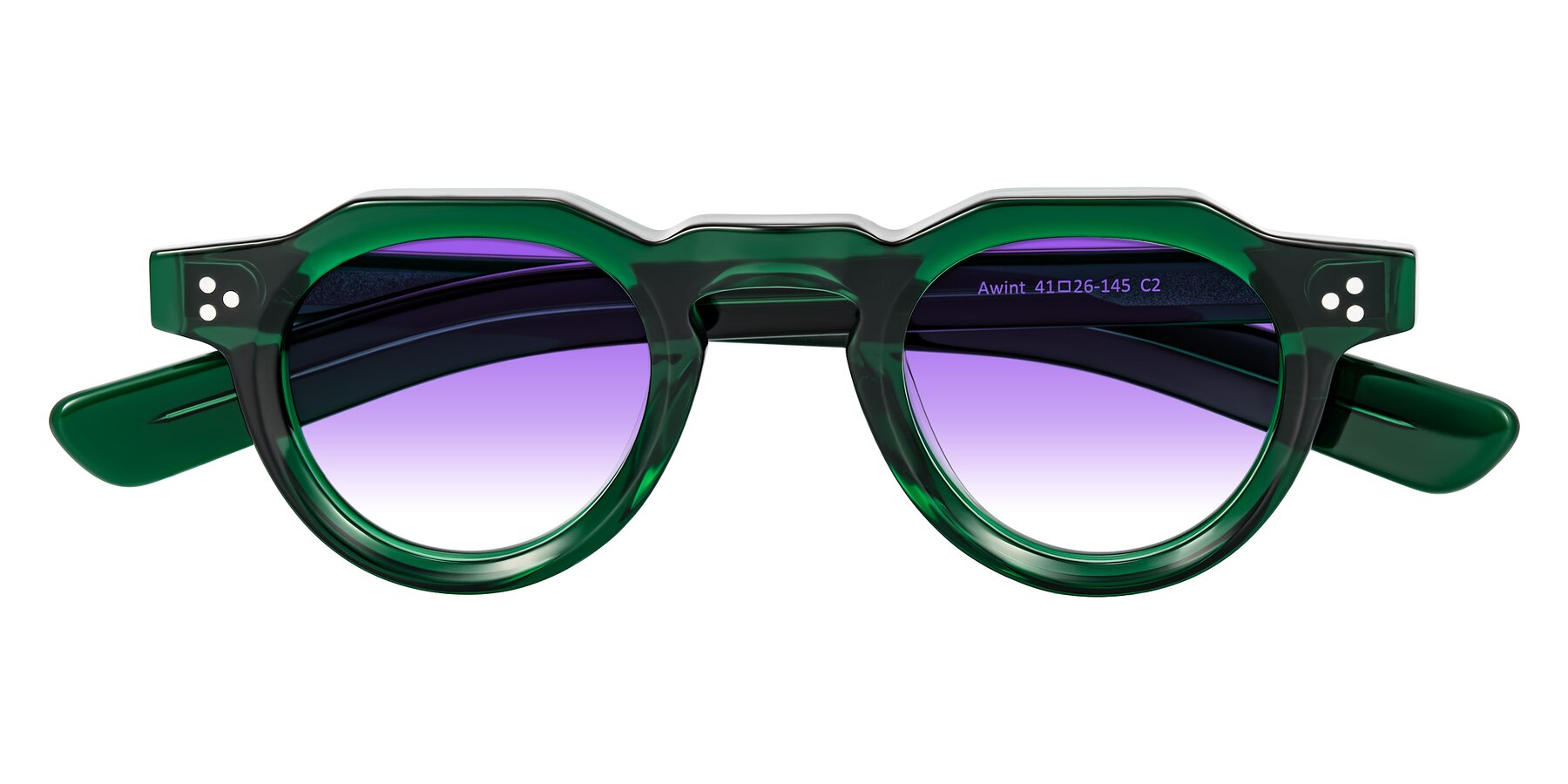 Folded Front of Awint in Emerald Green with Purple Gradient Lenses