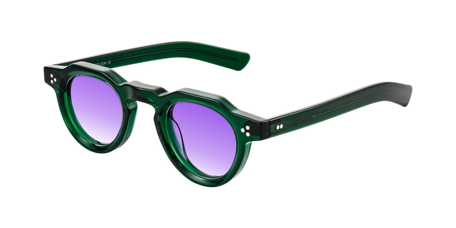 Angle of Awint in Emerald Green with Purple Gradient Lenses