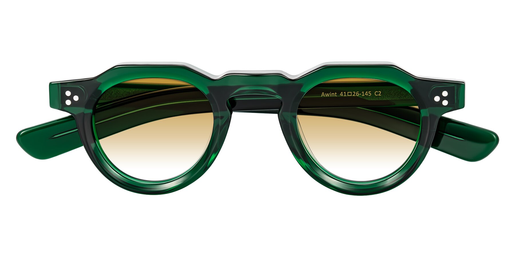 Folded Front of Awint in Emerald Green with Champagne Gradient Lenses