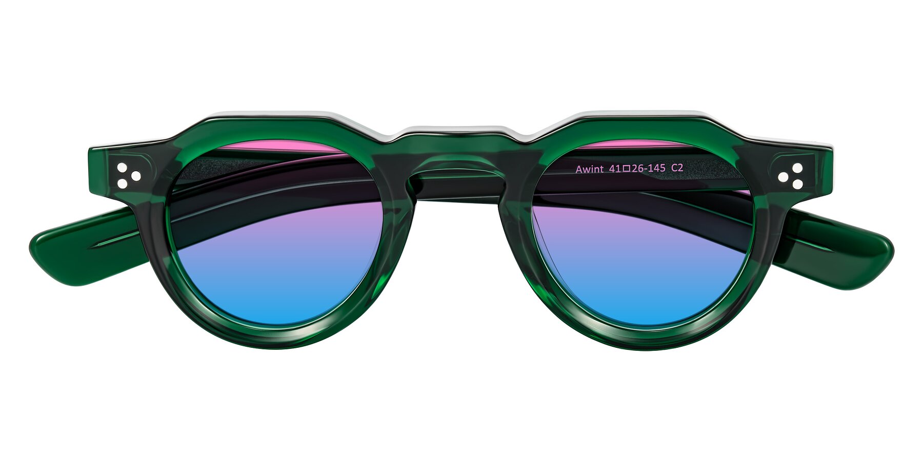 Folded Front of Awint in Emerald Green with Pink / Blue Gradient Lenses