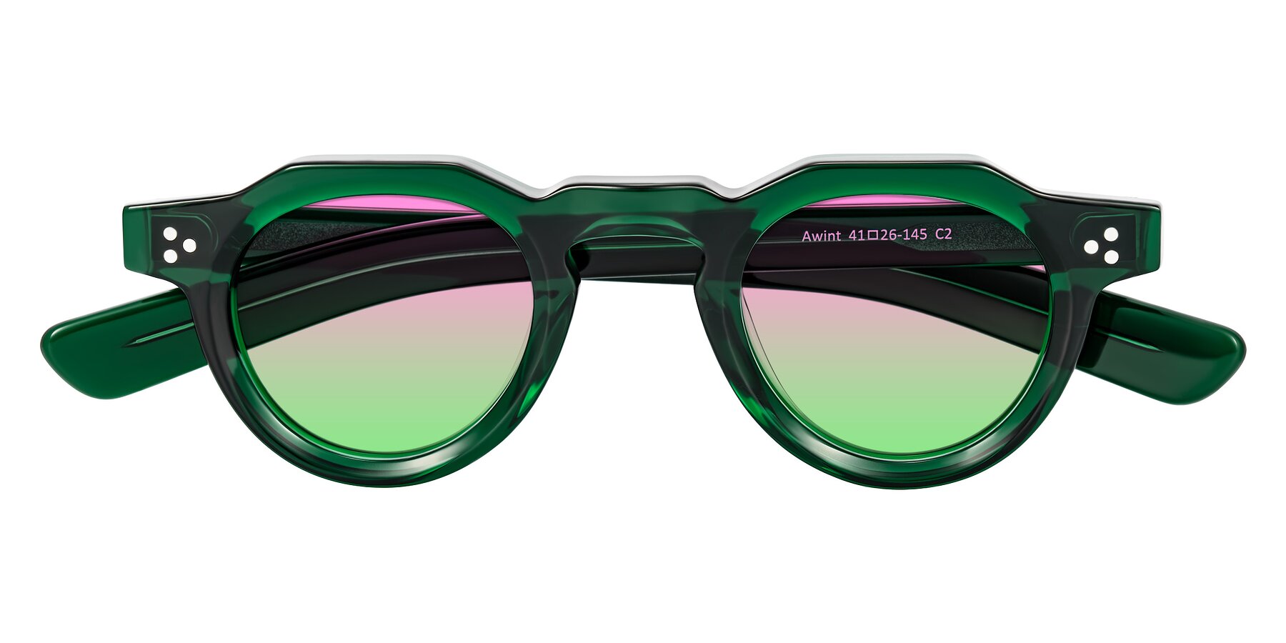 Folded Front of Awint in Emerald Green with Pink / Green Gradient Lenses