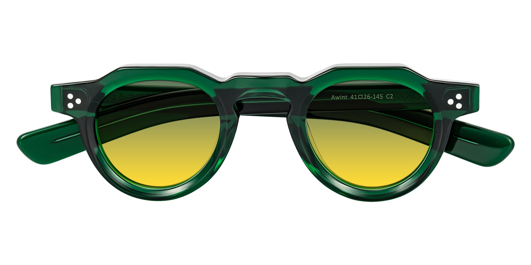 Folded Front of Awint in Emerald Green with Green / Yellow Gradient Lenses