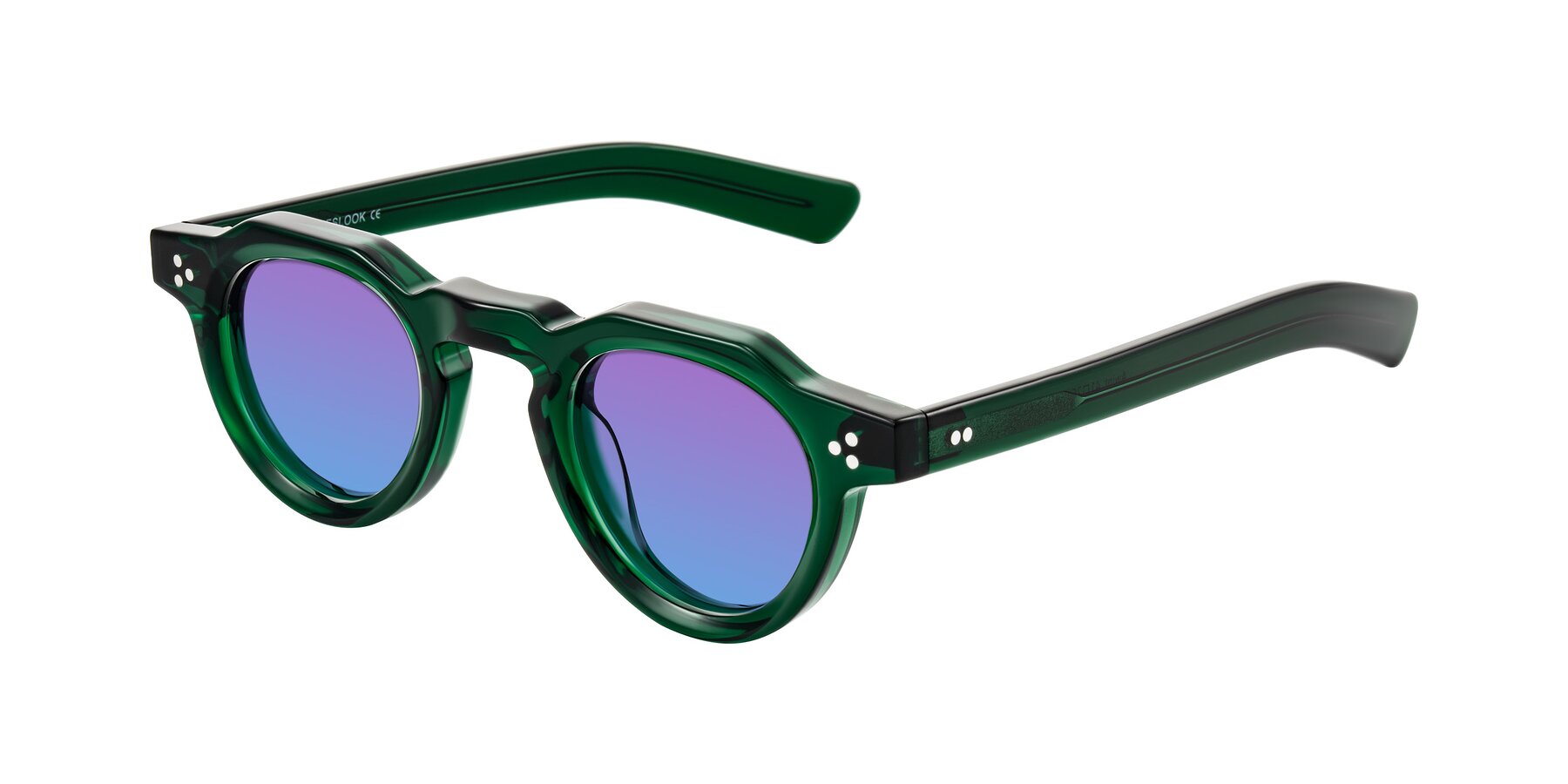 Angle of Awint in Emerald Green with Purple / Blue Gradient Lenses