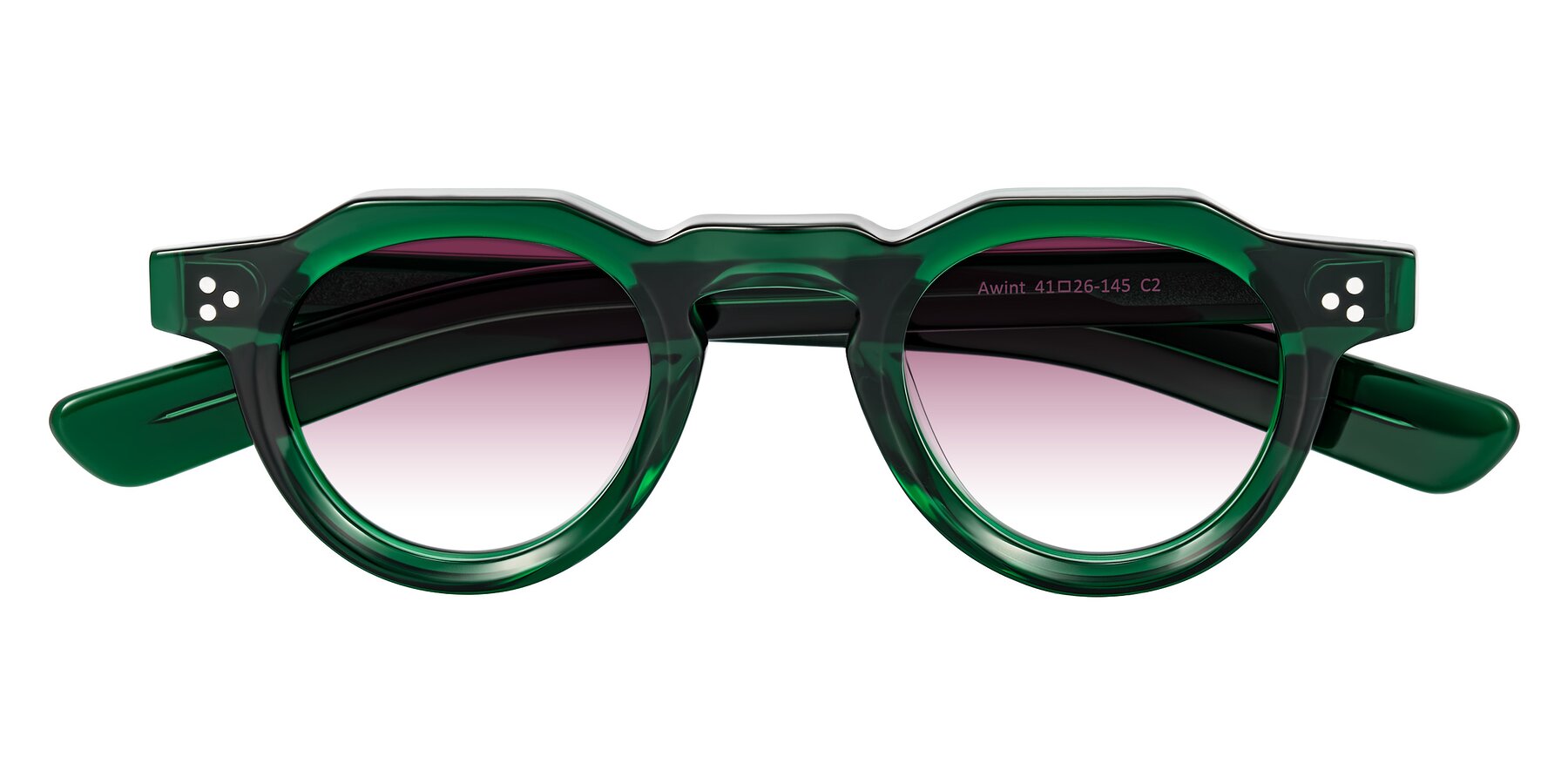 Folded Front of Awint in Emerald Green with Wine Gradient Lenses