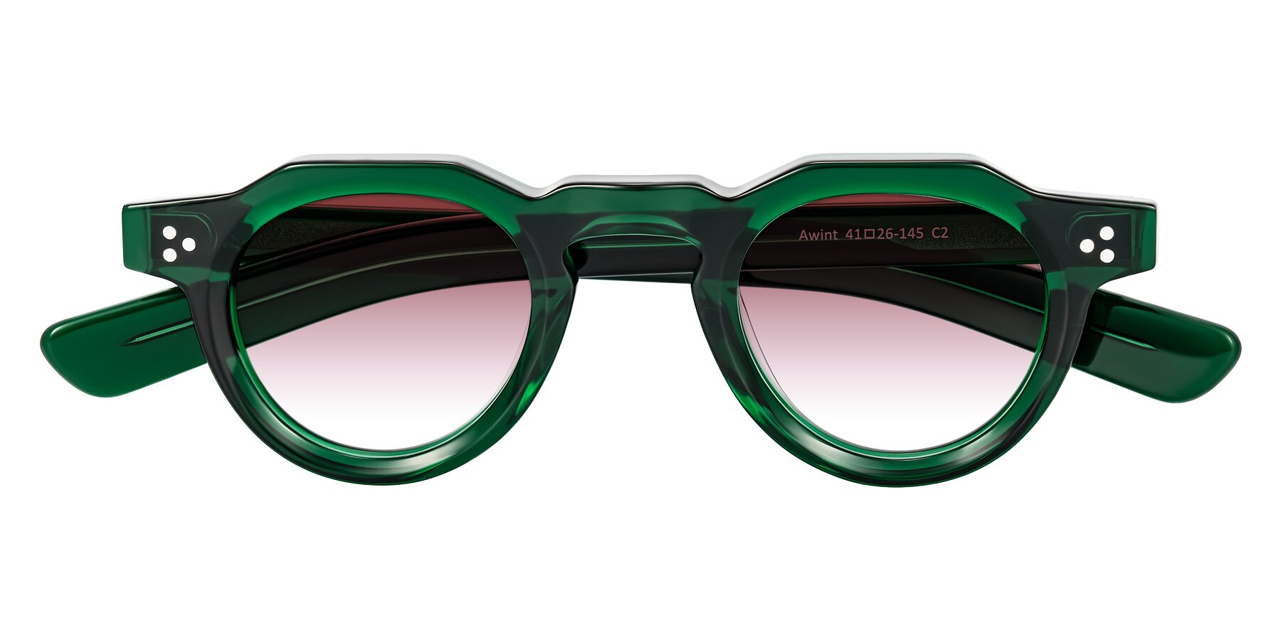 Folded Front of Awint in Emerald Green with Garnet Gradient Lenses