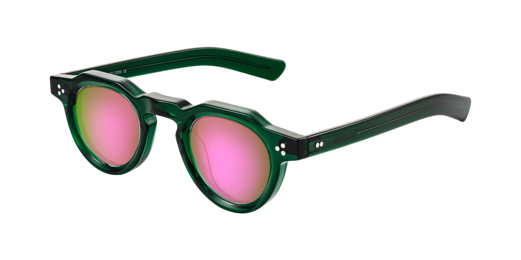 Angle of Awint in Emerald Green with Pink Mirrored Lenses