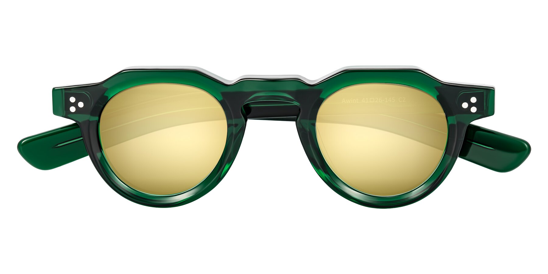 Folded Front of Awint in Emerald Green with Gold Mirrored Lenses