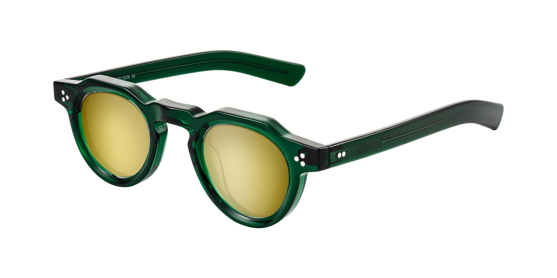 Angle of Awint in Emerald Green with Gold Mirrored Lenses