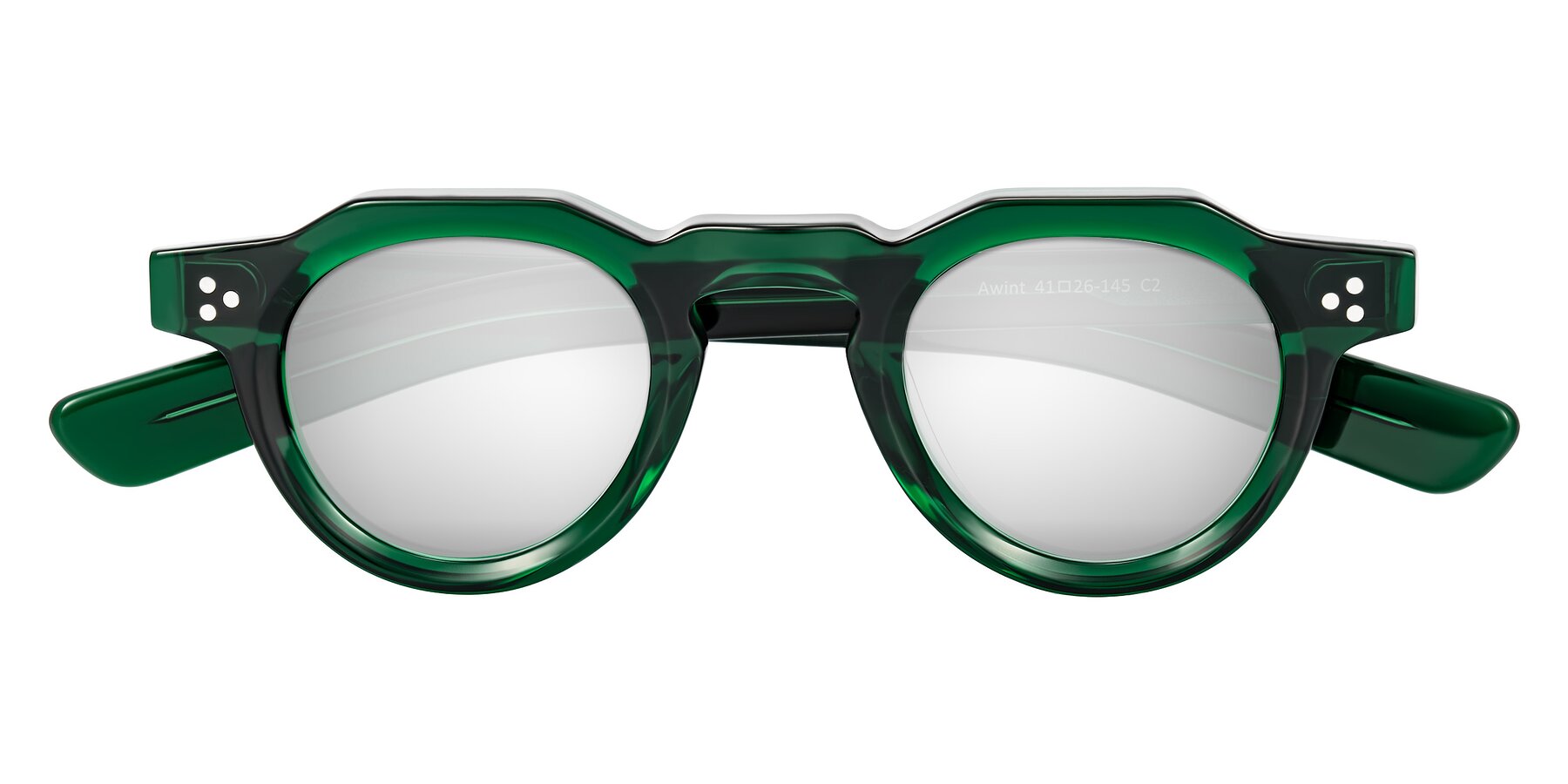 Folded Front of Awint in Emerald Green with Silver Mirrored Lenses