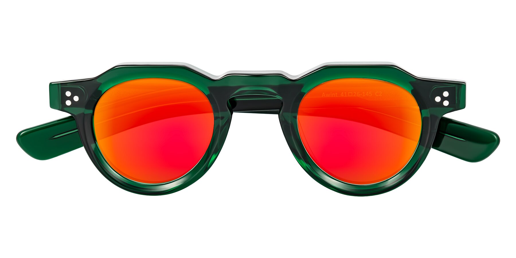 Folded Front of Awint in Emerald Green with Red Gold Mirrored Lenses
