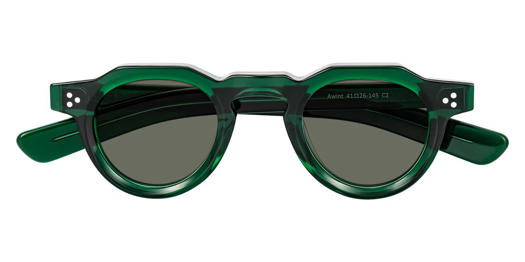 Folded Front of Awint in Emerald Green with Gray Polarized Lenses