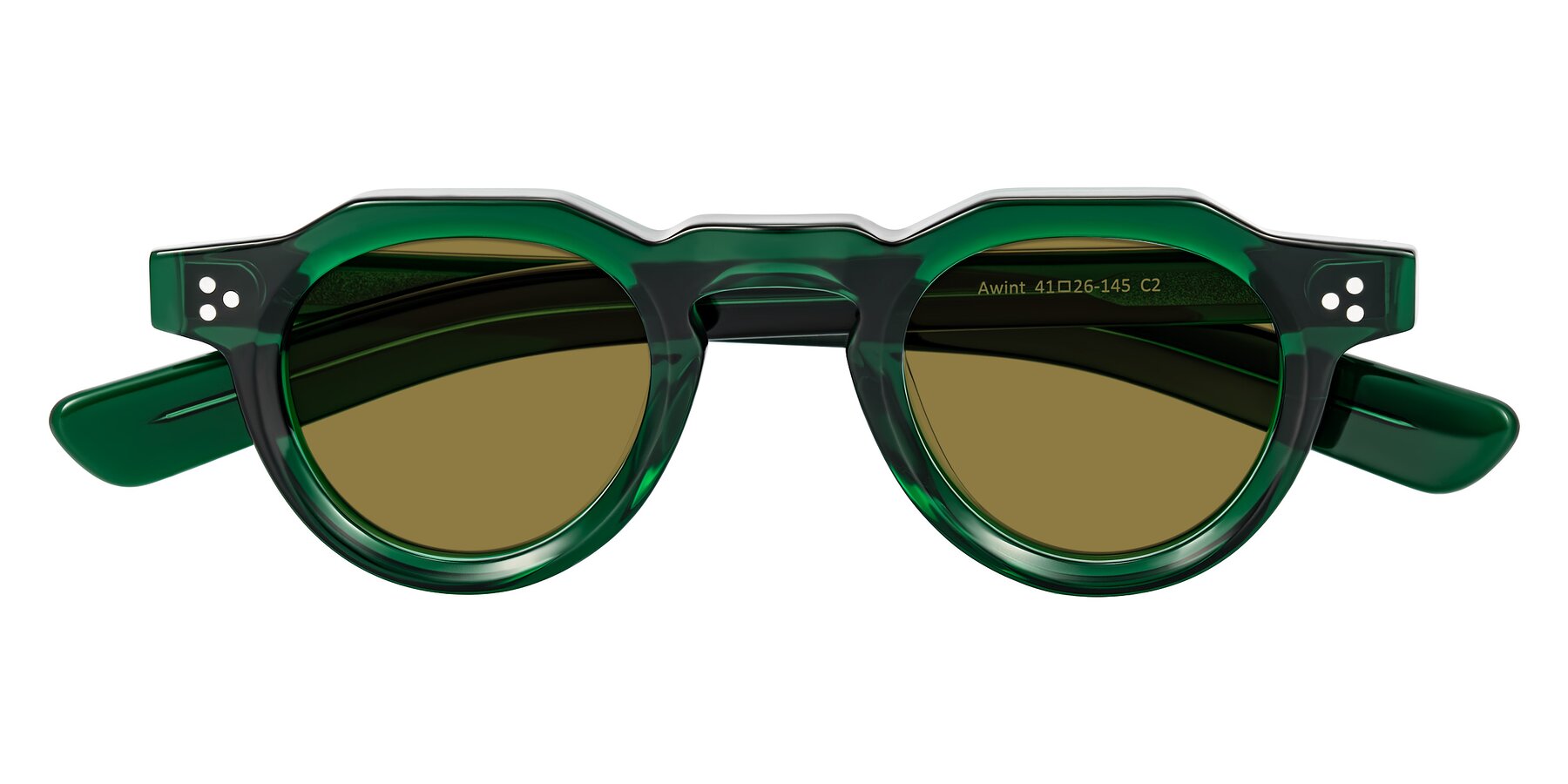 Folded Front of Awint in Emerald Green with Brown Polarized Lenses