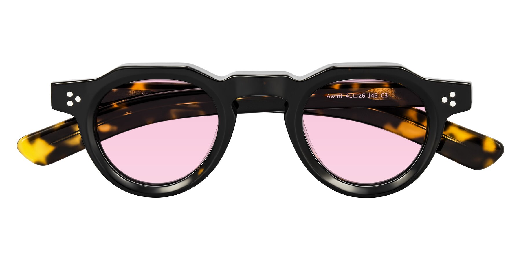 Folded Front of Awint in Dark Tortoise with Light Pink Tinted Lenses
