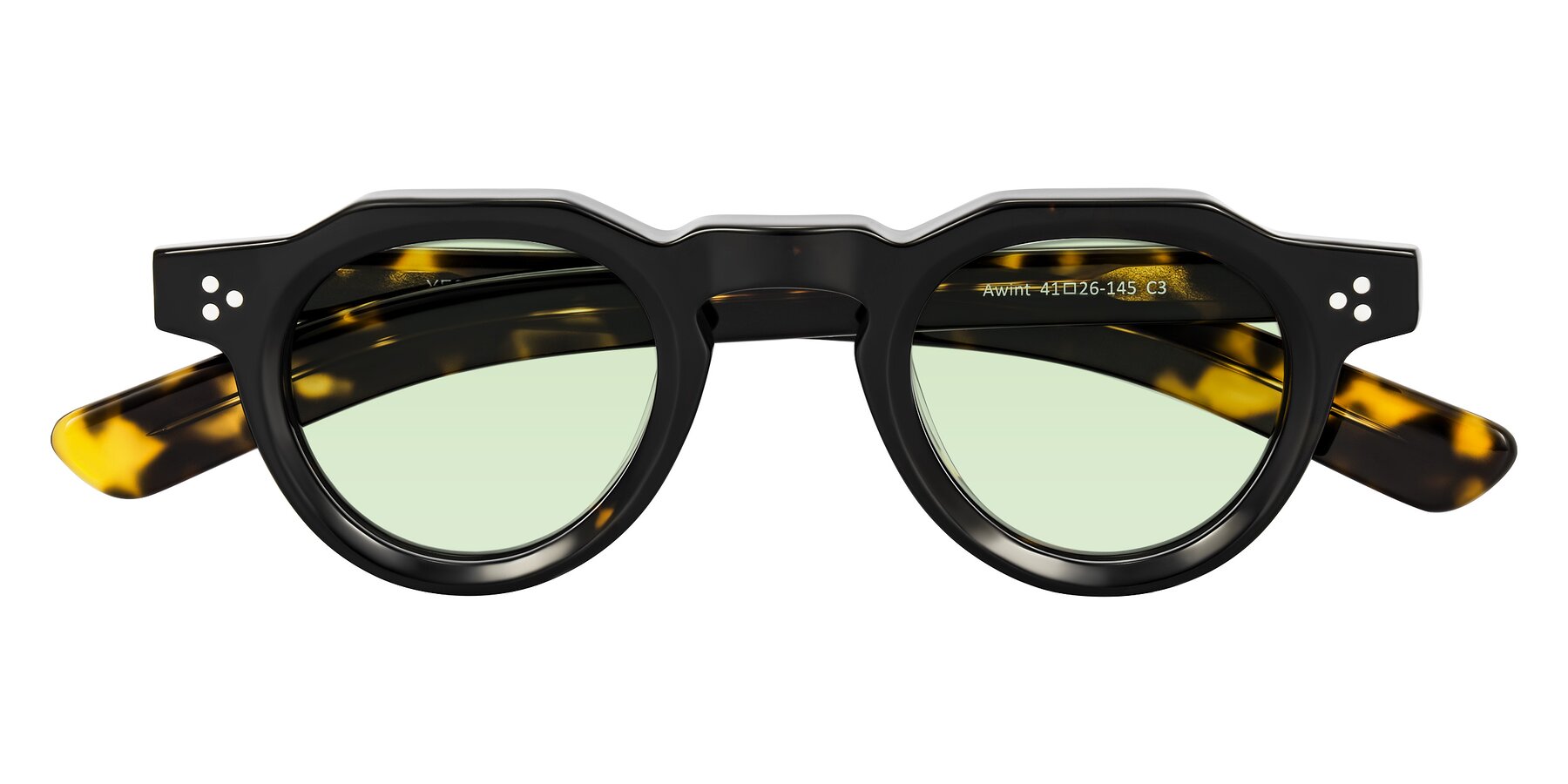 Folded Front of Awint in Dark Tortoise with Light Green Tinted Lenses