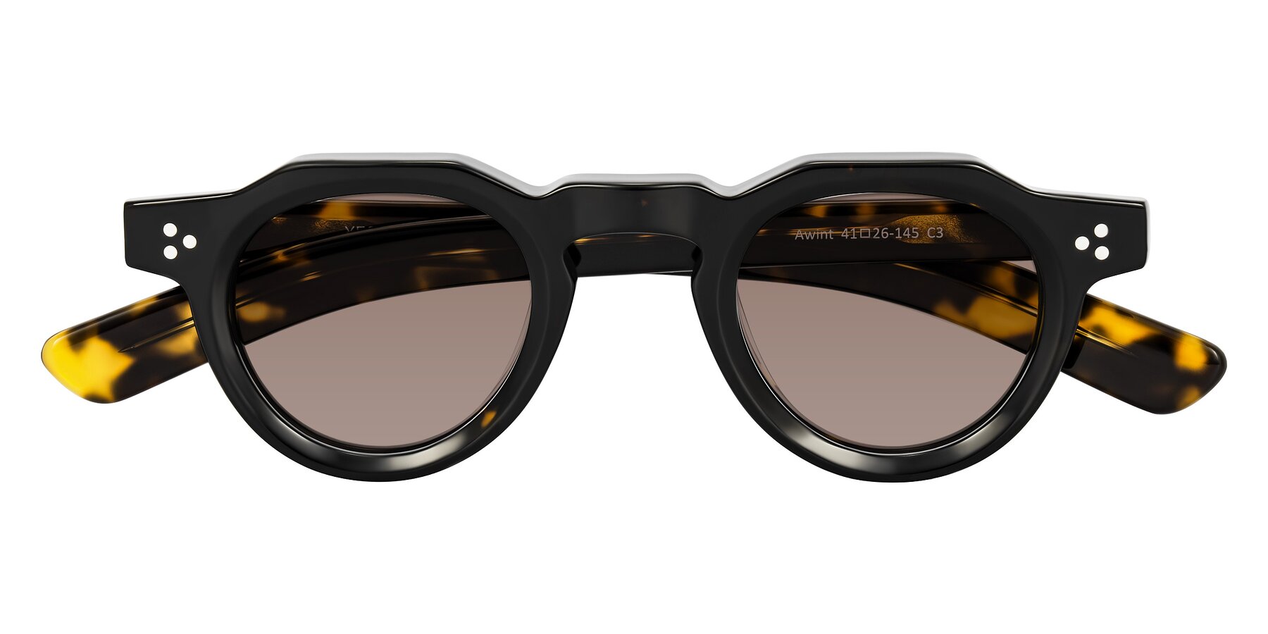 Folded Front of Awint in Dark Tortoise with Medium Brown Tinted Lenses