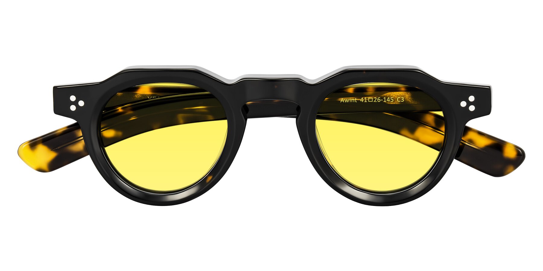 Folded Front of Awint in Dark Tortoise with Medium Yellow Tinted Lenses