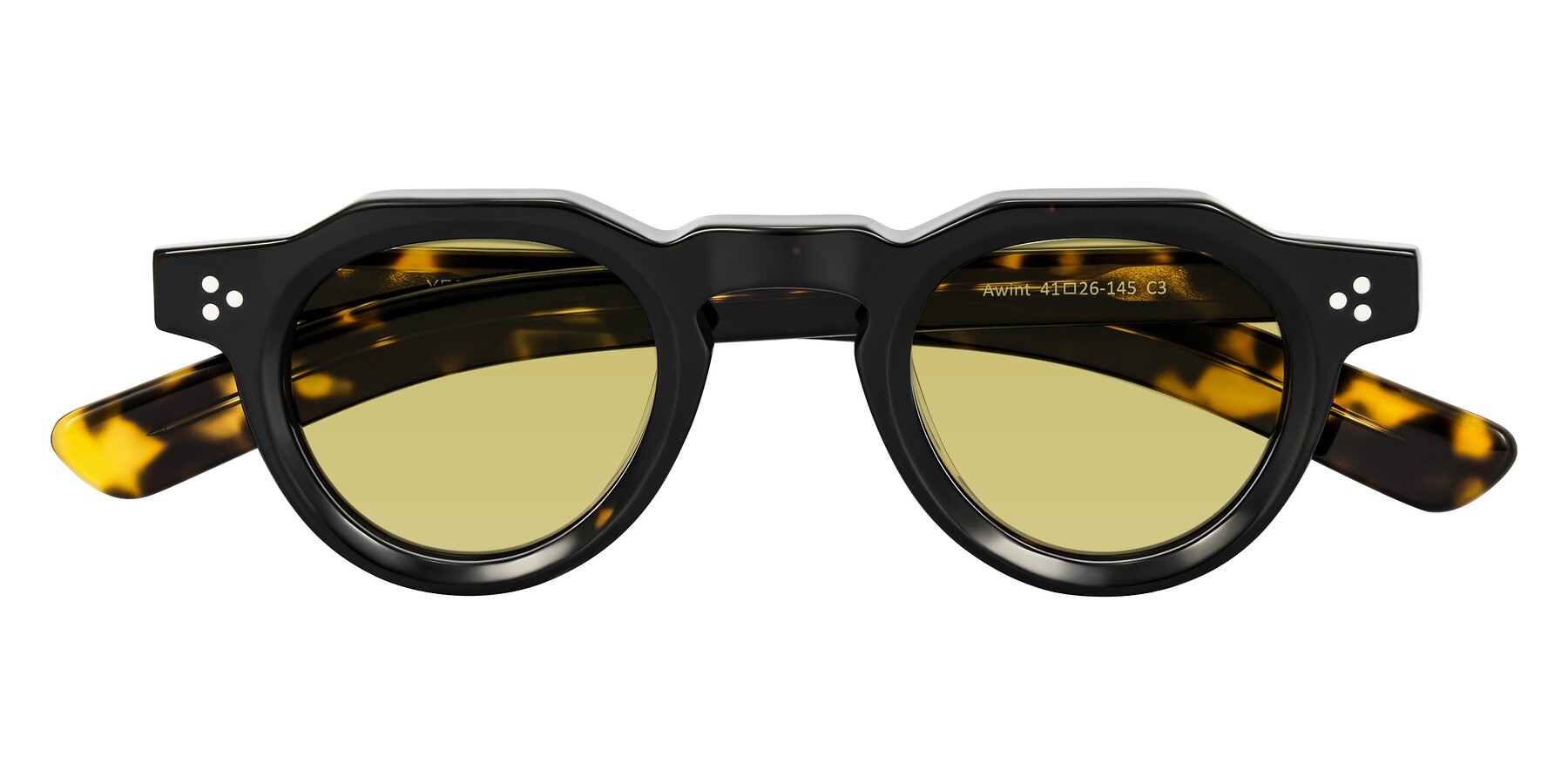 Folded Front of Awint in Dark Tortoise with Medium Champagne Tinted Lenses