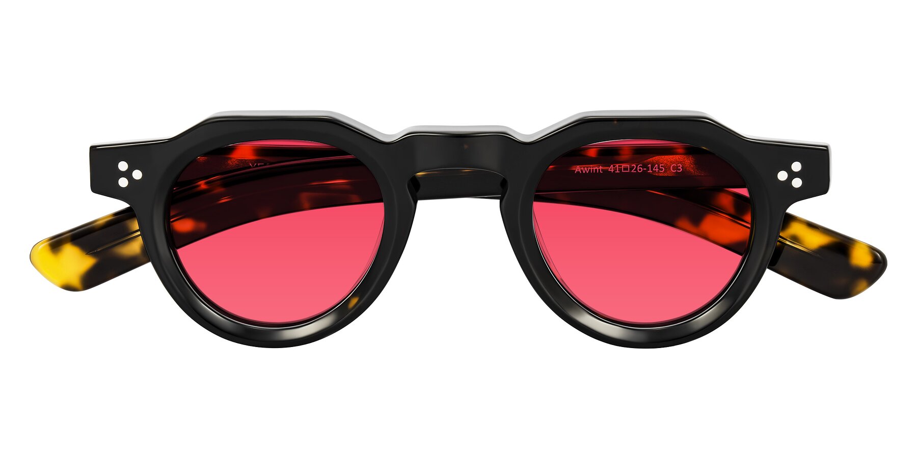 Folded Front of Awint in Dark Tortoise with Red Tinted Lenses