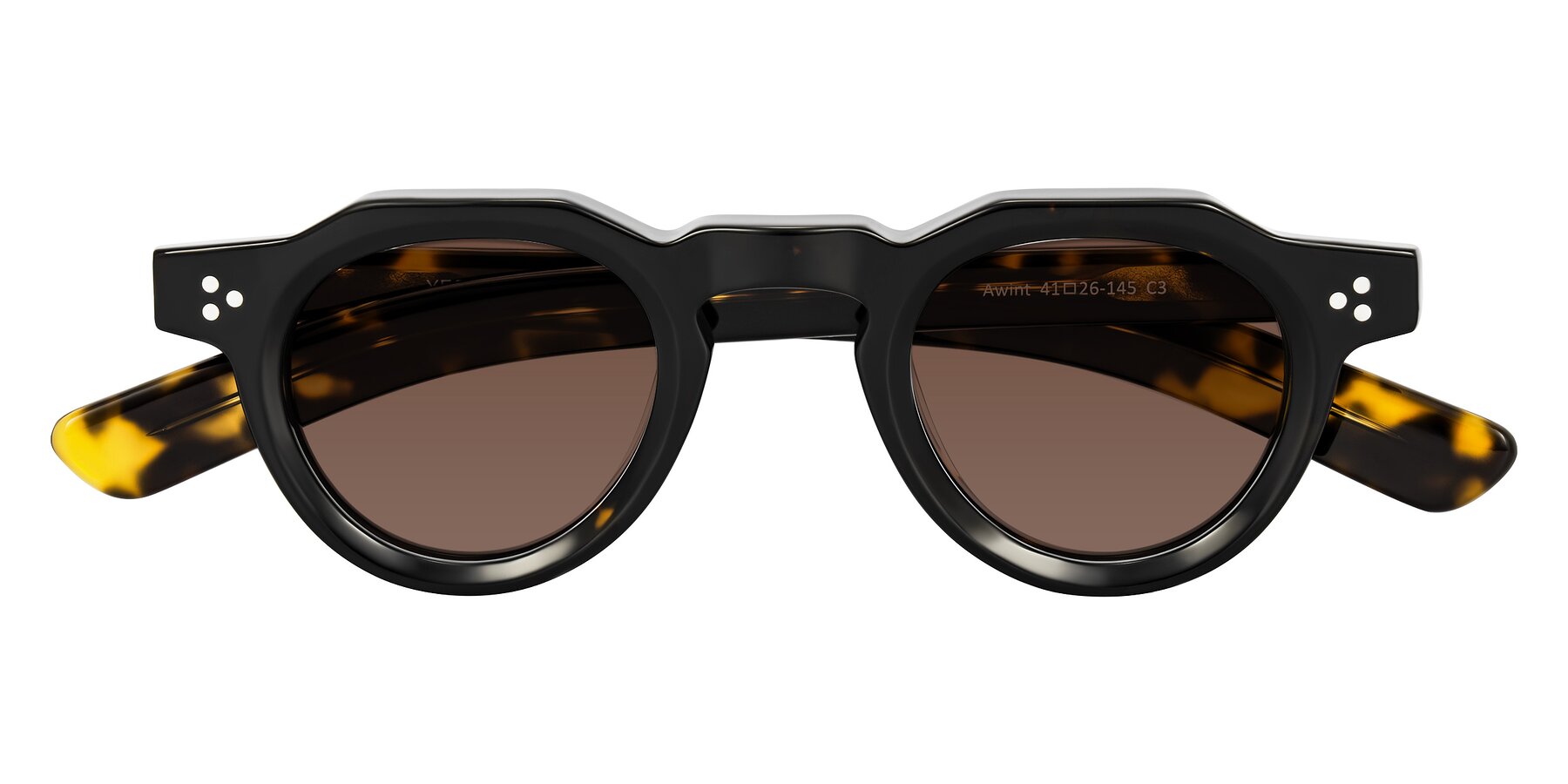 Folded Front of Awint in Dark Tortoise with Brown Tinted Lenses