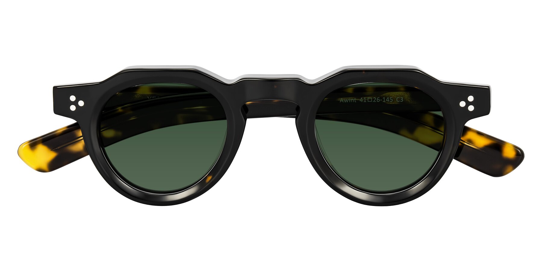 Folded Front of Awint in Dark Tortoise with Green Tinted Lenses