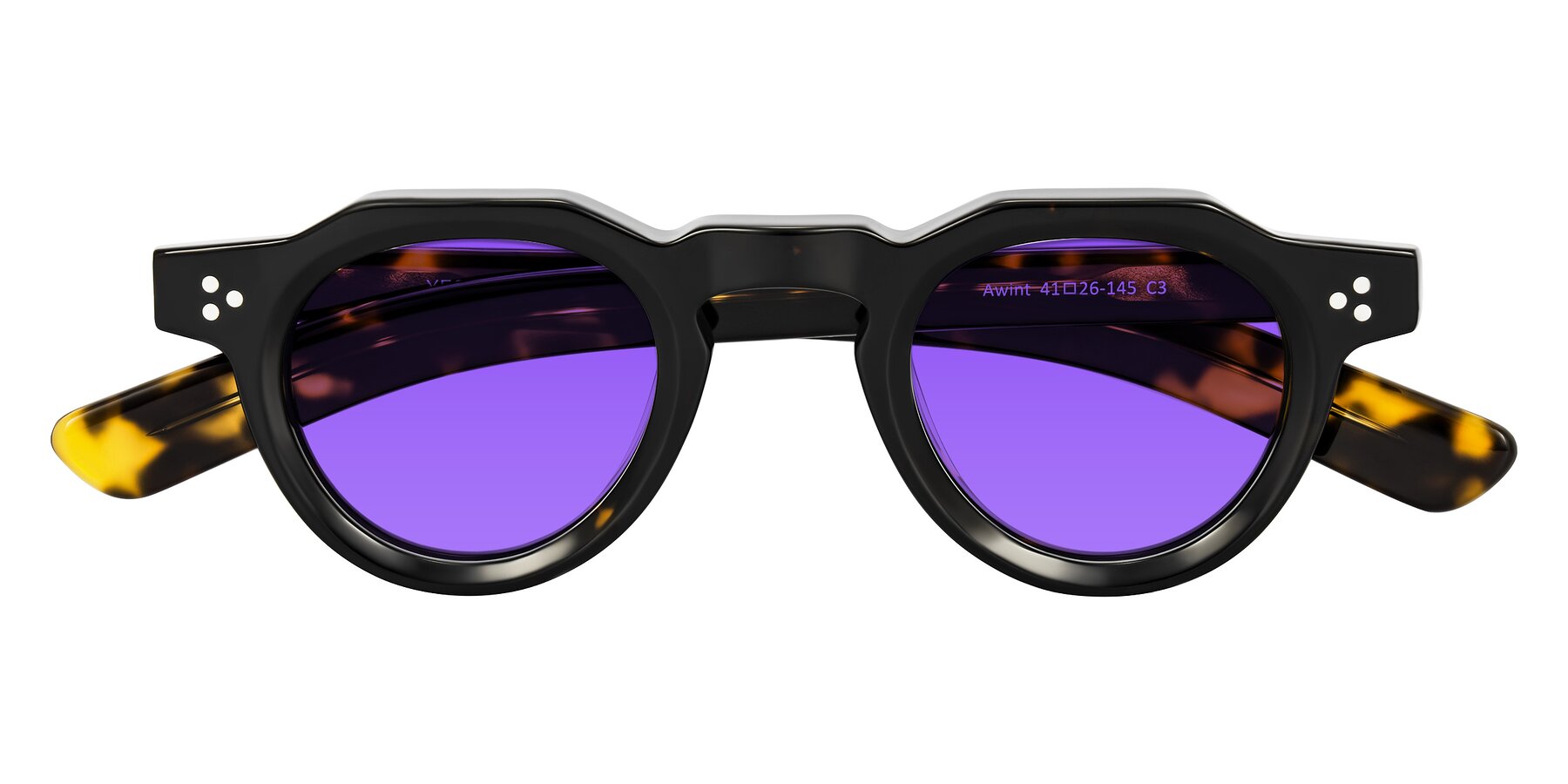 Folded Front of Awint in Dark Tortoise with Purple Tinted Lenses