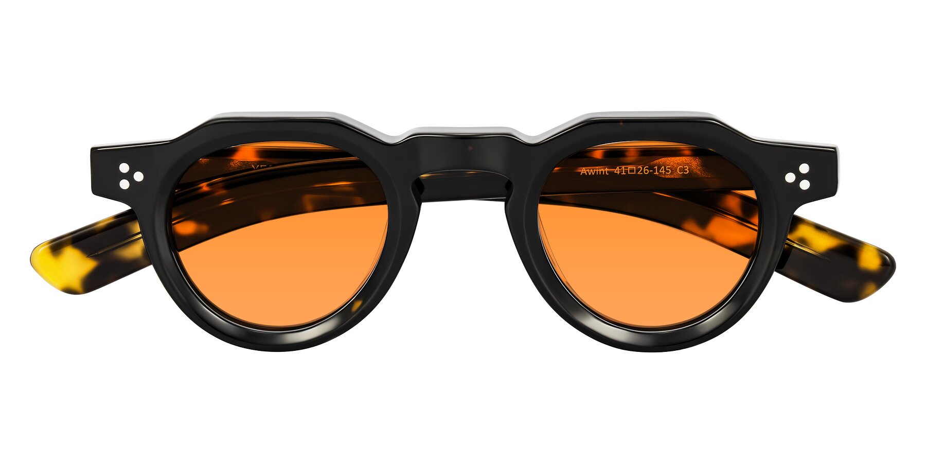 Folded Front of Awint in Dark Tortoise with Orange Tinted Lenses