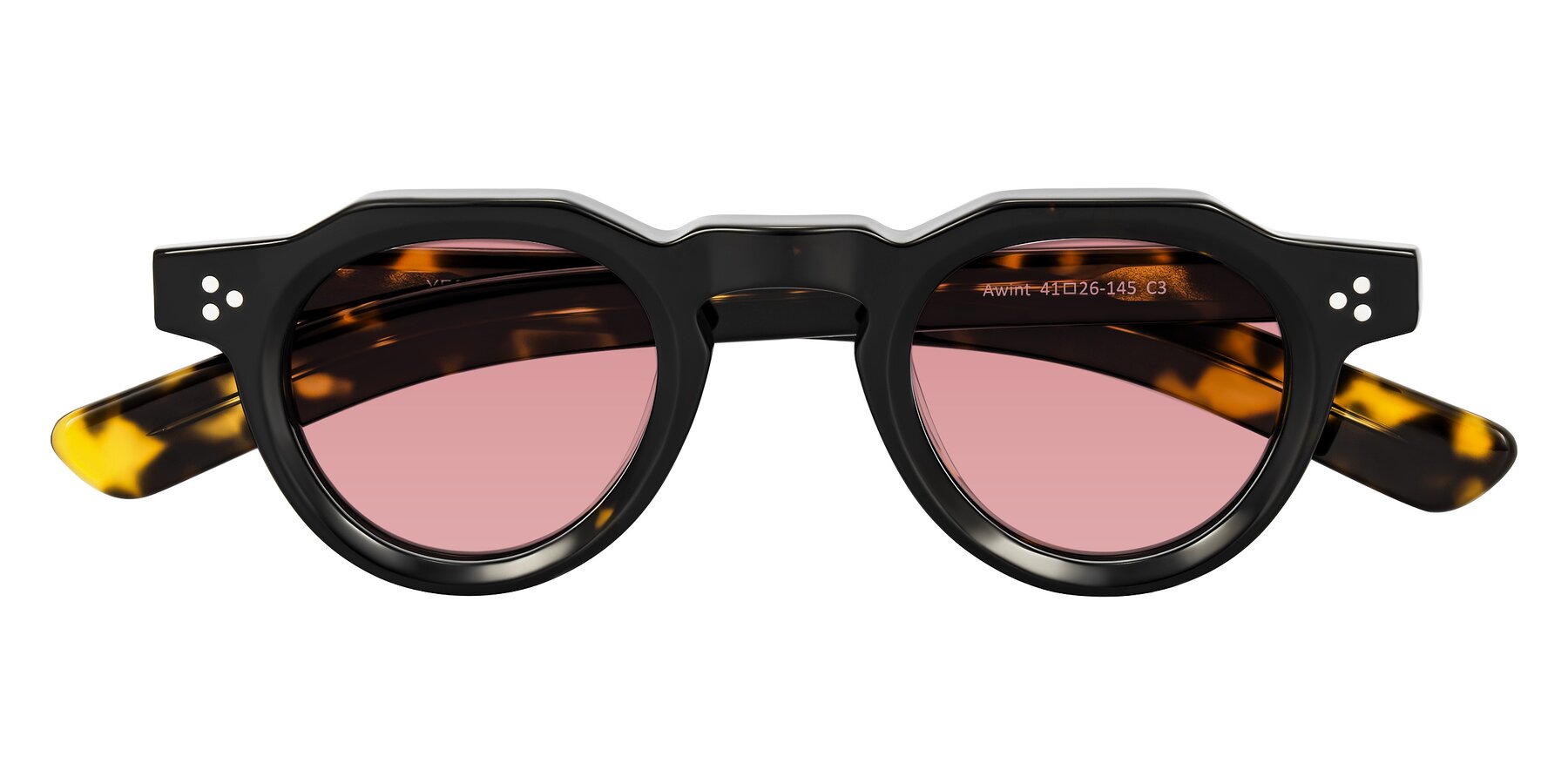 Folded Front of Awint in Dark Tortoise with Medium Garnet Tinted Lenses