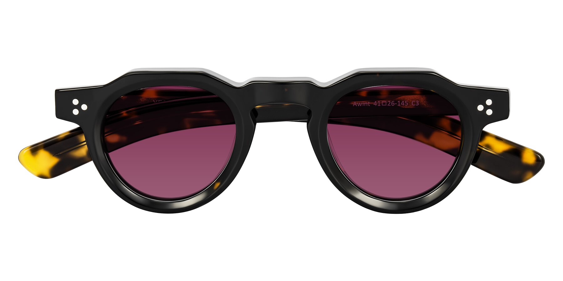 Folded Front of Awint in Dark Tortoise with Wine Tinted Lenses