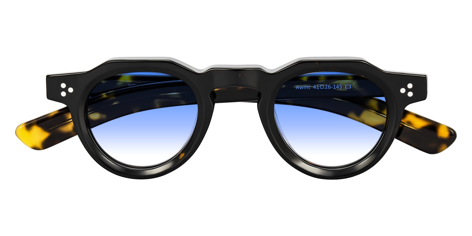 Folded Front of Awint in Dark Tortoise with Blue Gradient Lenses