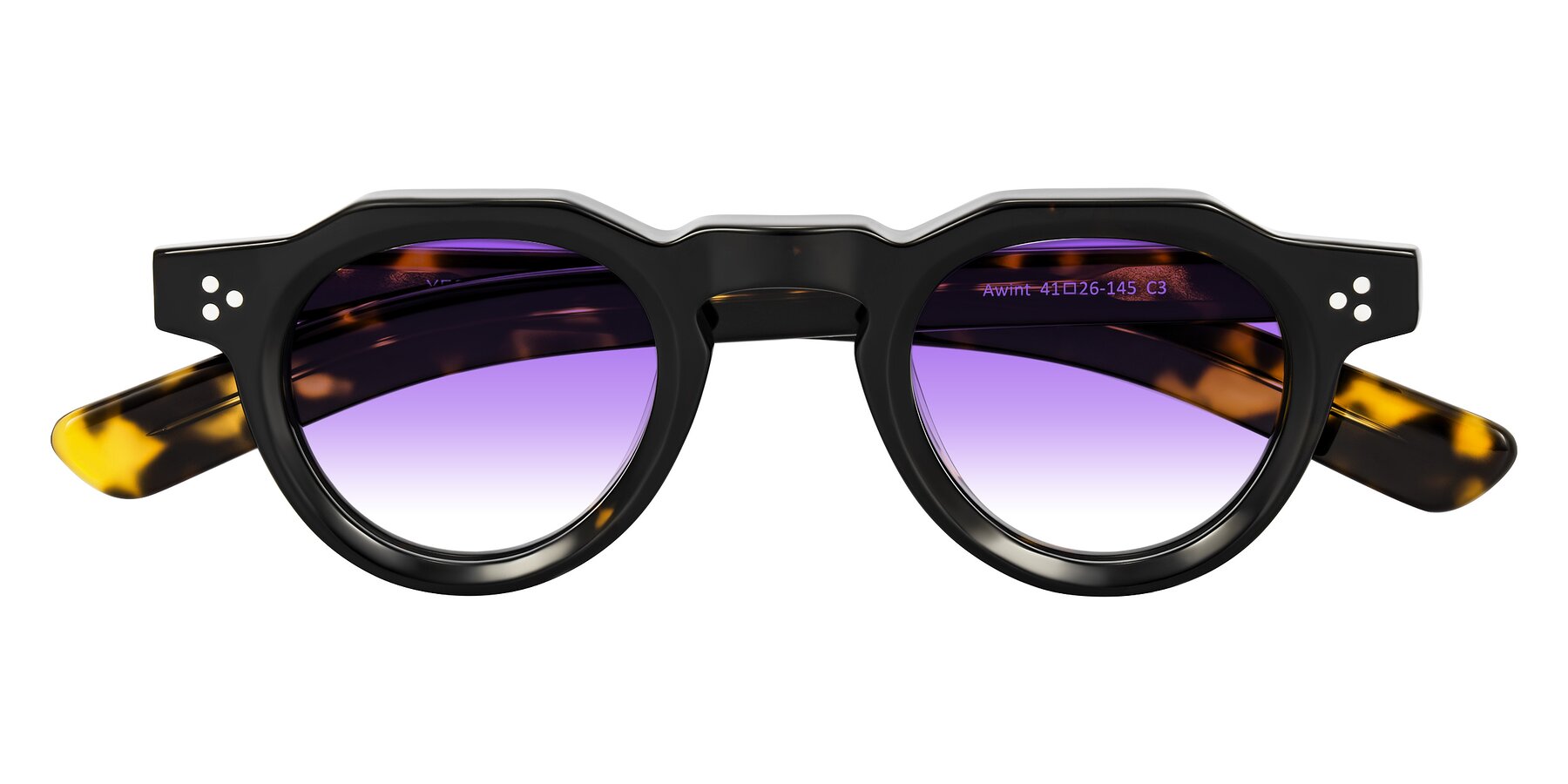 Folded Front of Awint in Dark Tortoise with Purple Gradient Lenses