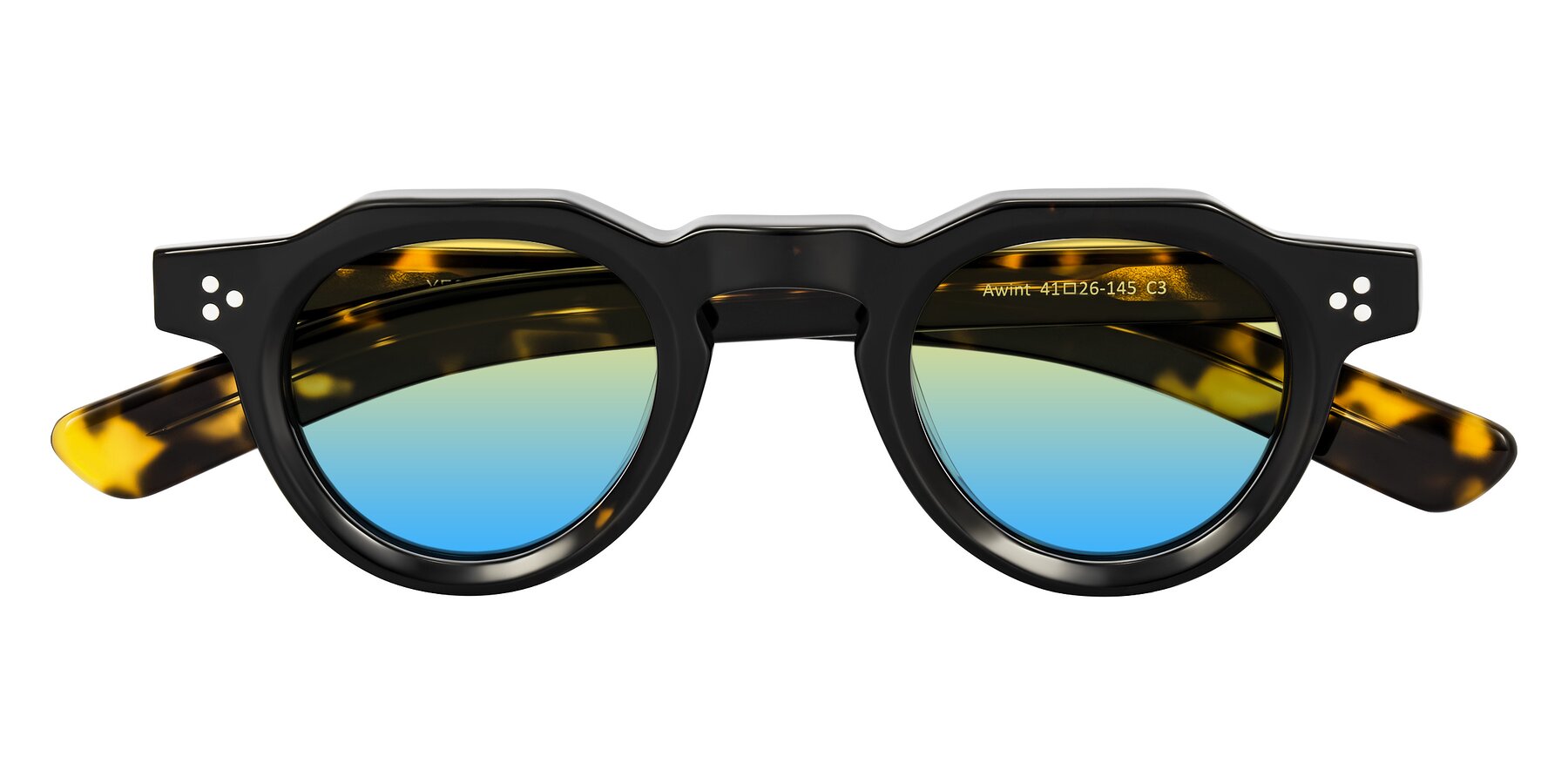 Folded Front of Awint in Dark Tortoise with Yellow / Blue Gradient Lenses