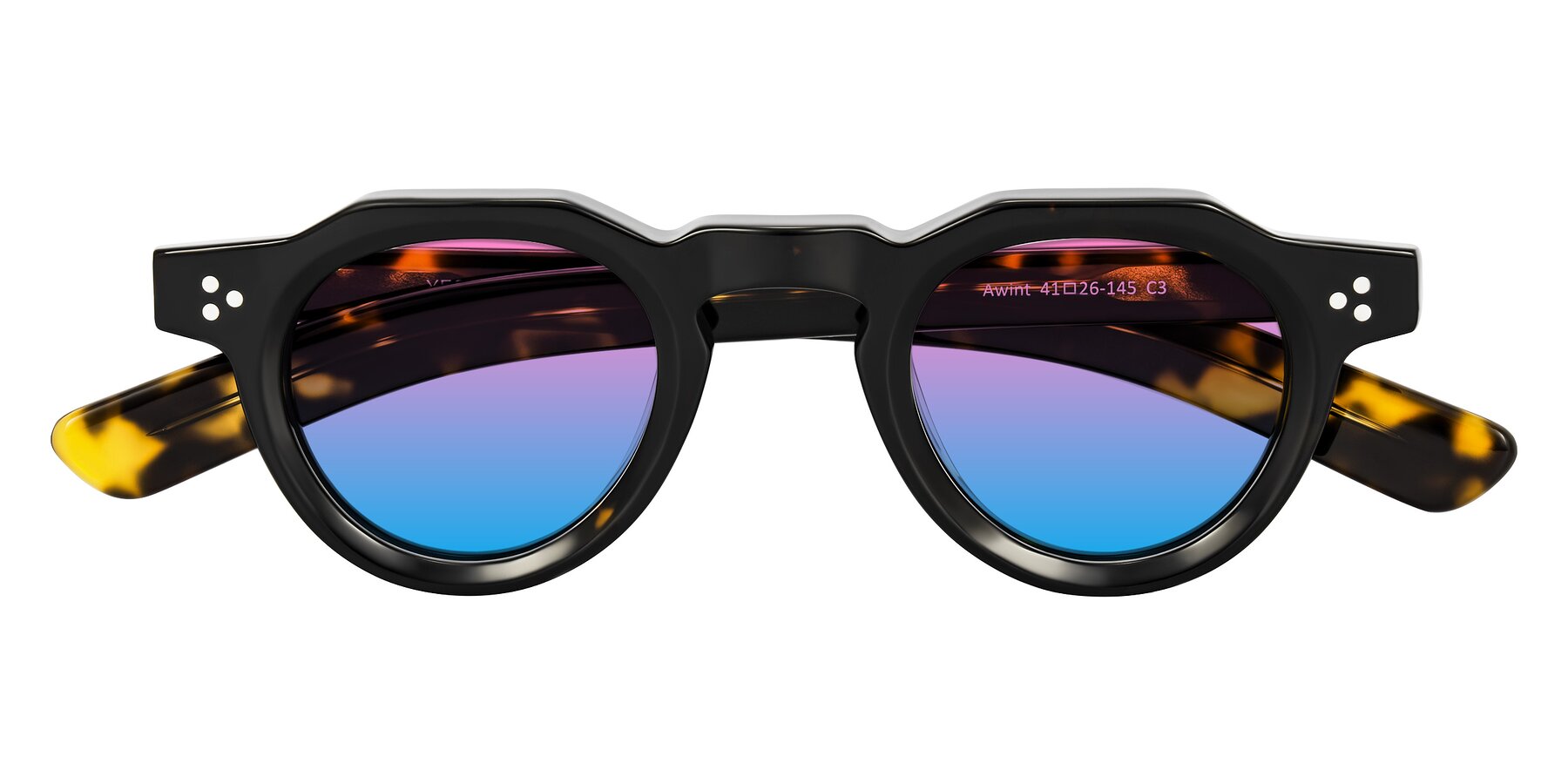 Folded Front of Awint in Dark Tortoise with Pink / Blue Gradient Lenses