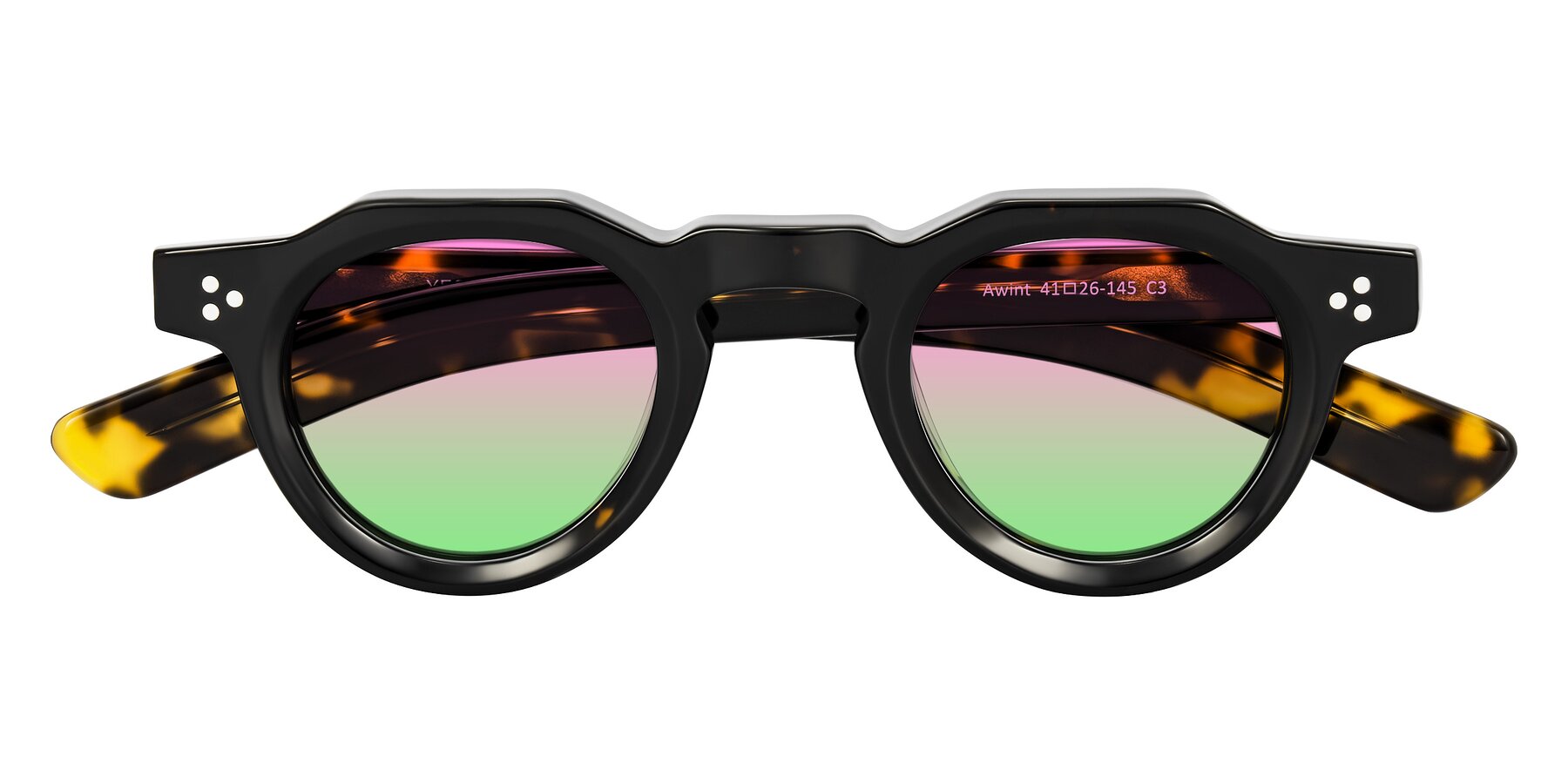Folded Front of Awint in Dark Tortoise with Pink / Green Gradient Lenses