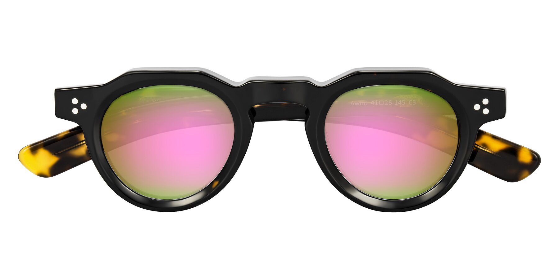Folded Front of Awint in Dark Tortoise with Pink Mirrored Lenses
