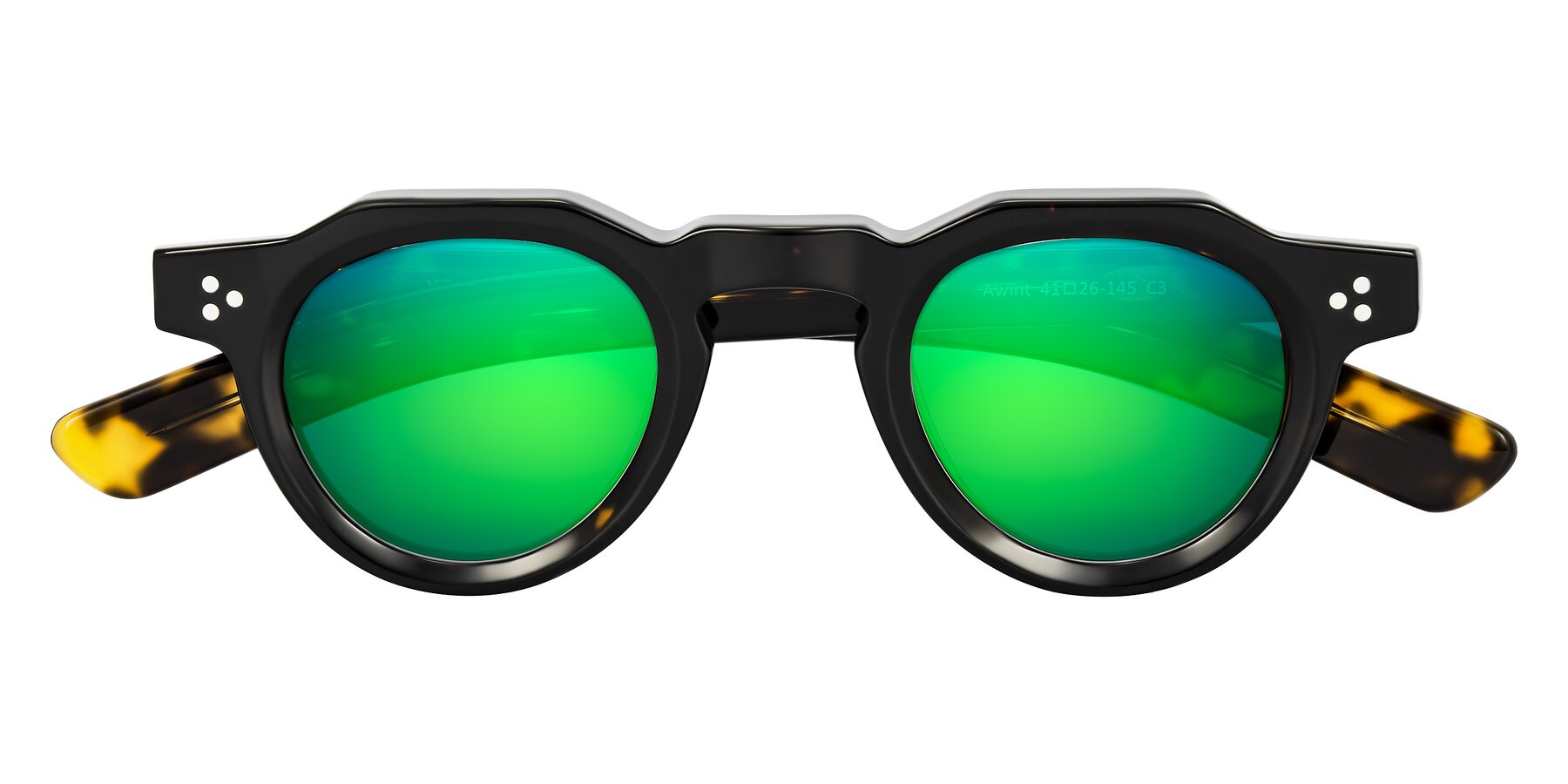 Folded Front of Awint in Dark Tortoise with Green Mirrored Lenses