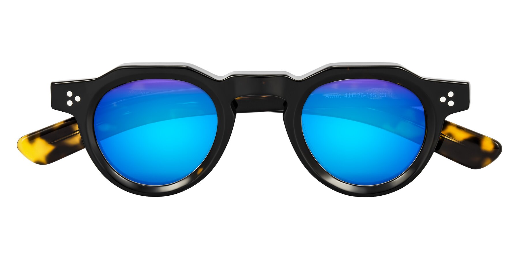 Folded Front of Awint in Dark Tortoise with Blue Mirrored Lenses