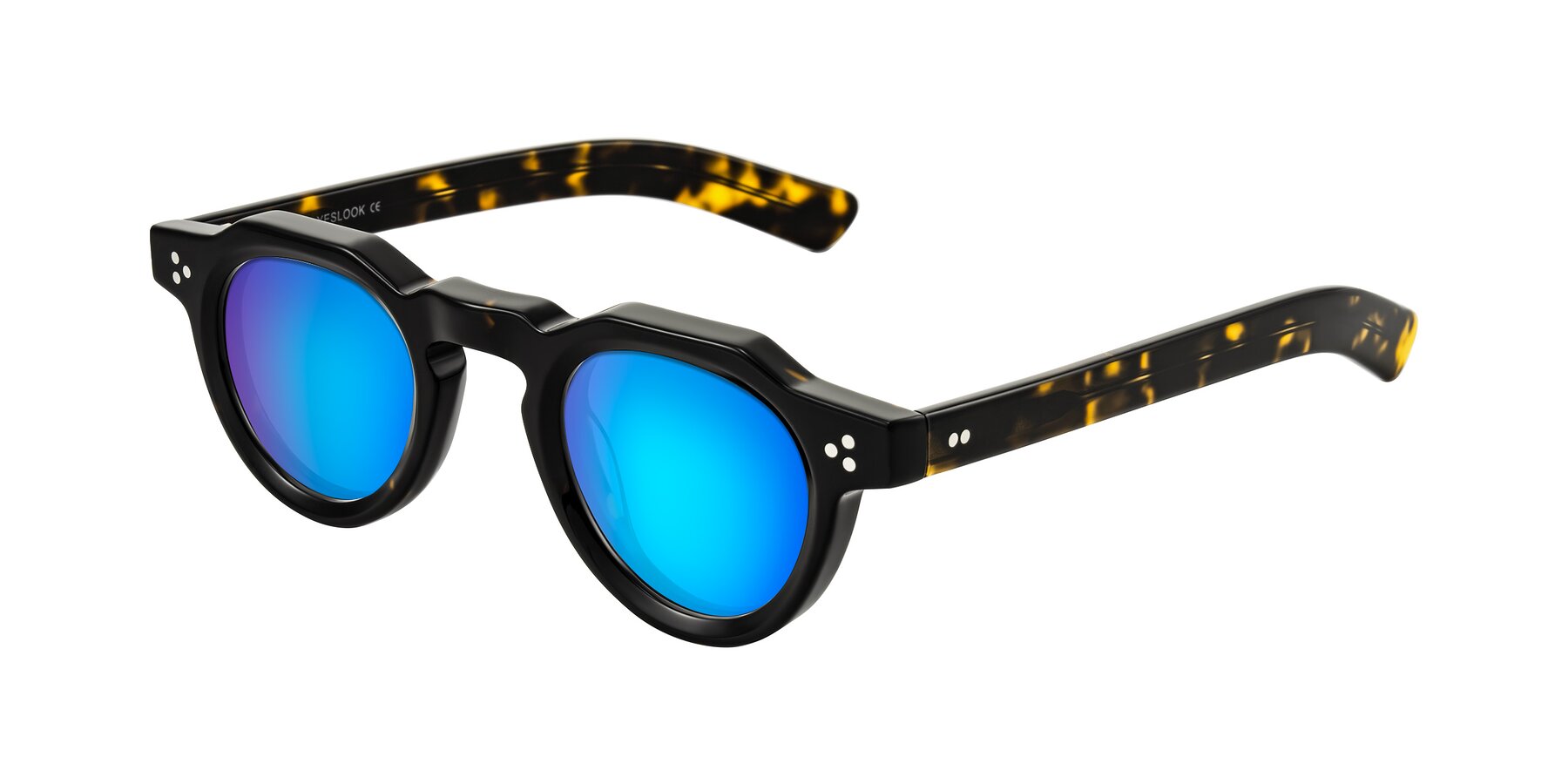 Angle of Awint in Dark Tortoise with Blue Mirrored Lenses