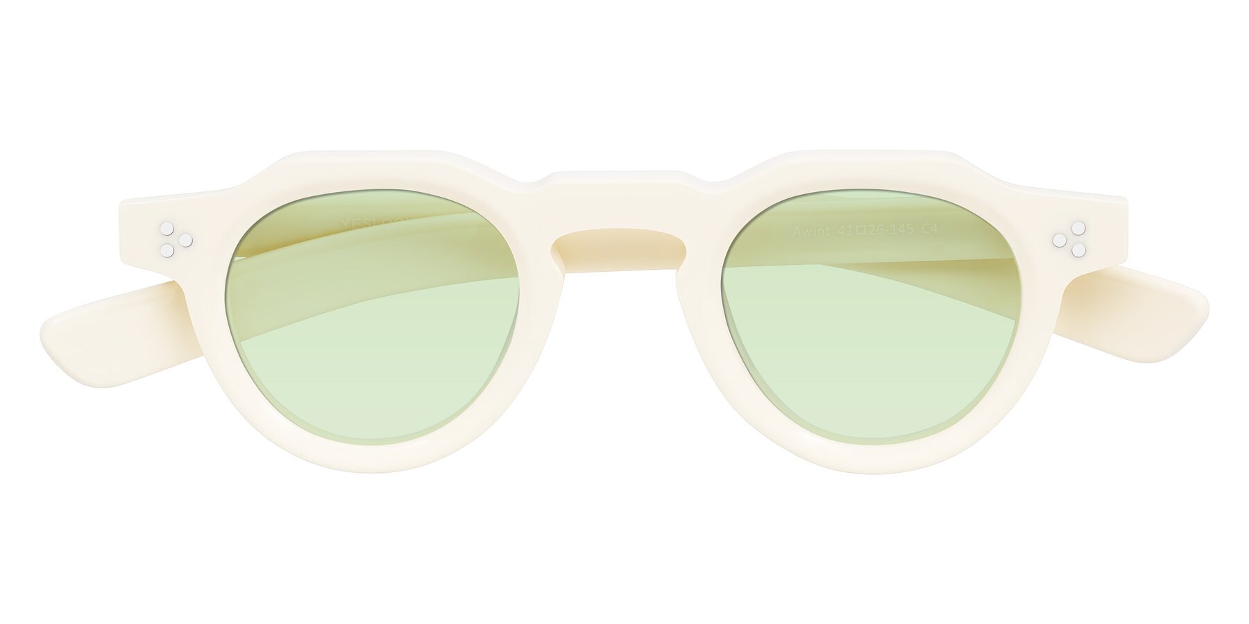 Folded Front of Awint in Ivory White with Light Green Tinted Lenses