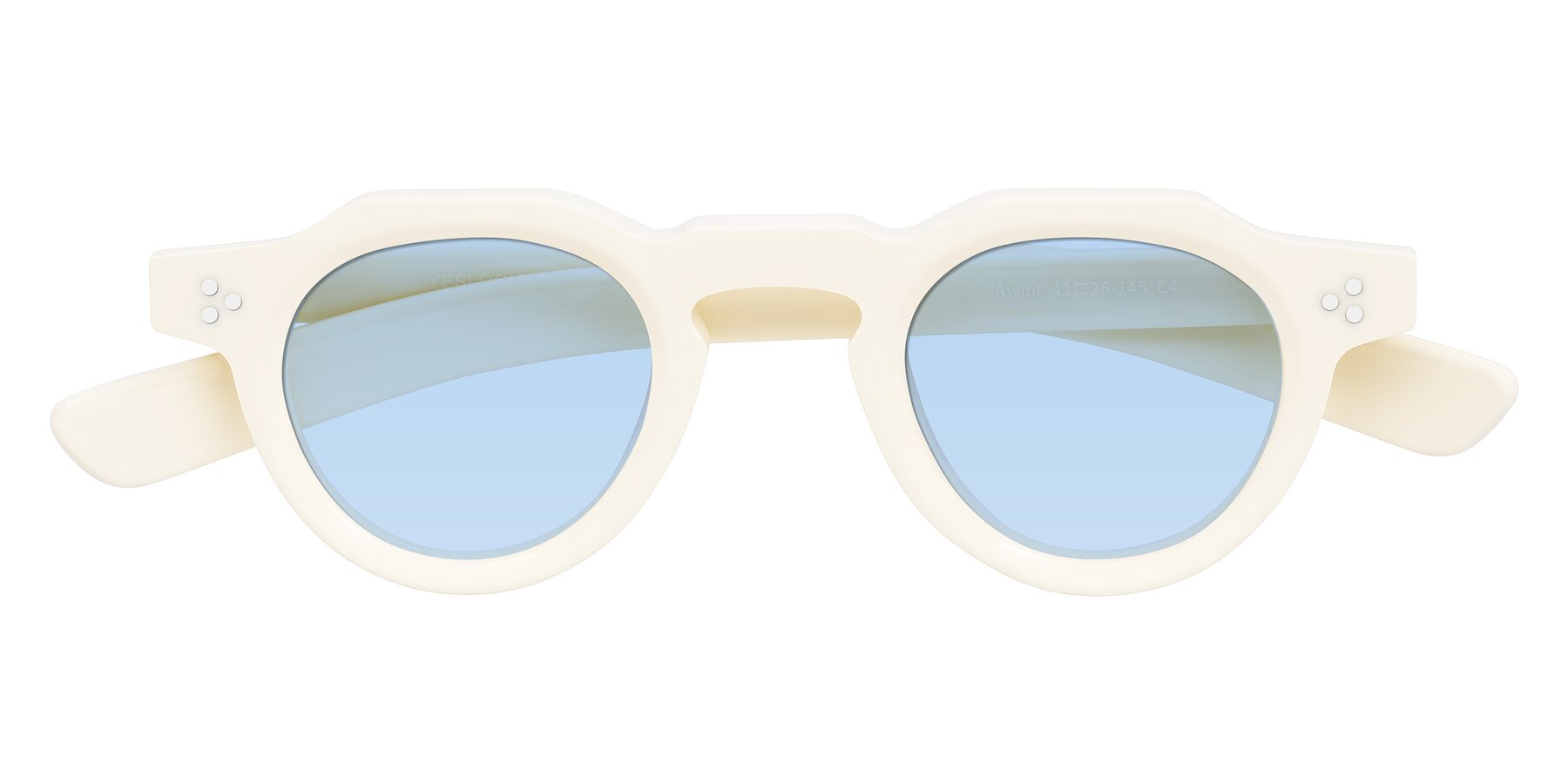 Folded Front of Awint in Ivory White with Light Blue Tinted Lenses