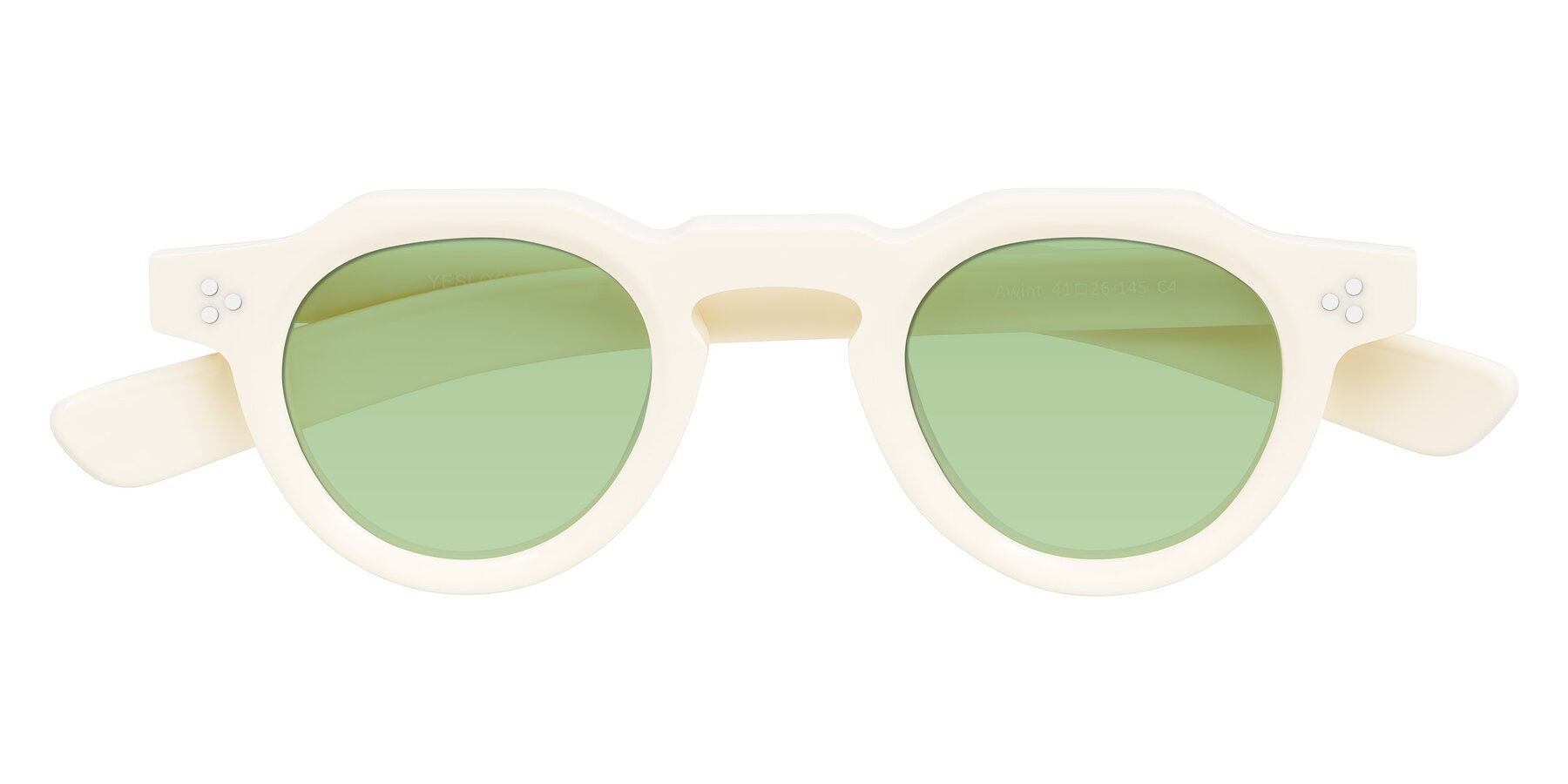 Folded Front of Awint in Ivory White with Medium Green Tinted Lenses