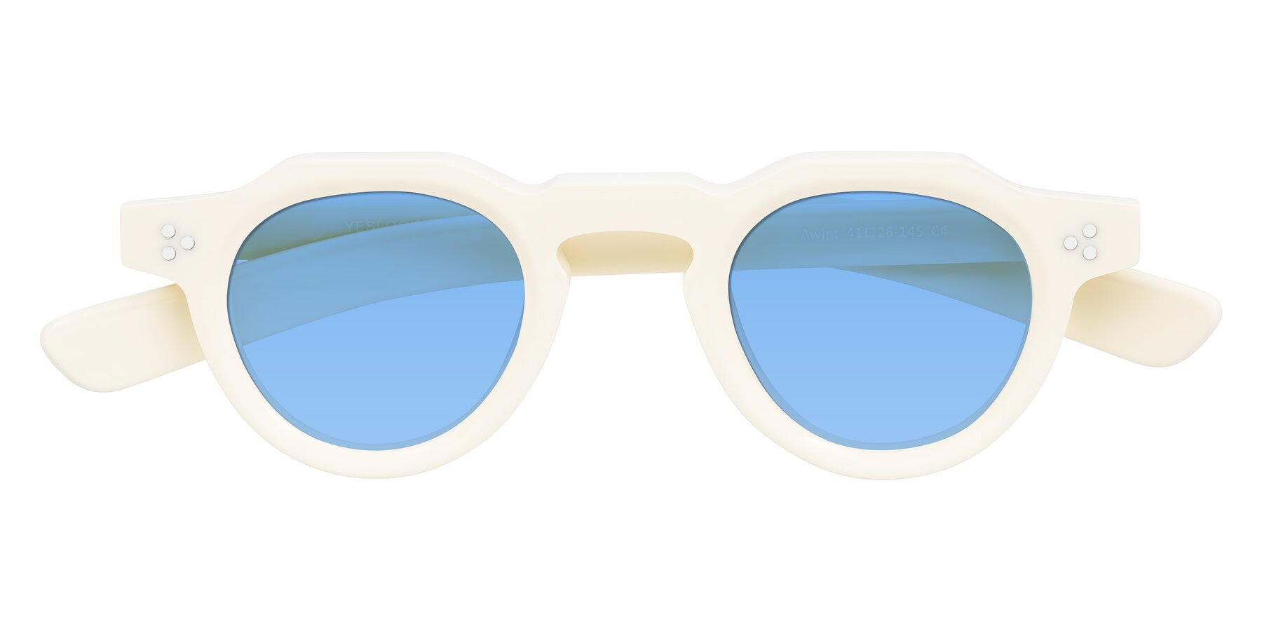 Folded Front of Awint in Ivory White with Medium Blue Tinted Lenses