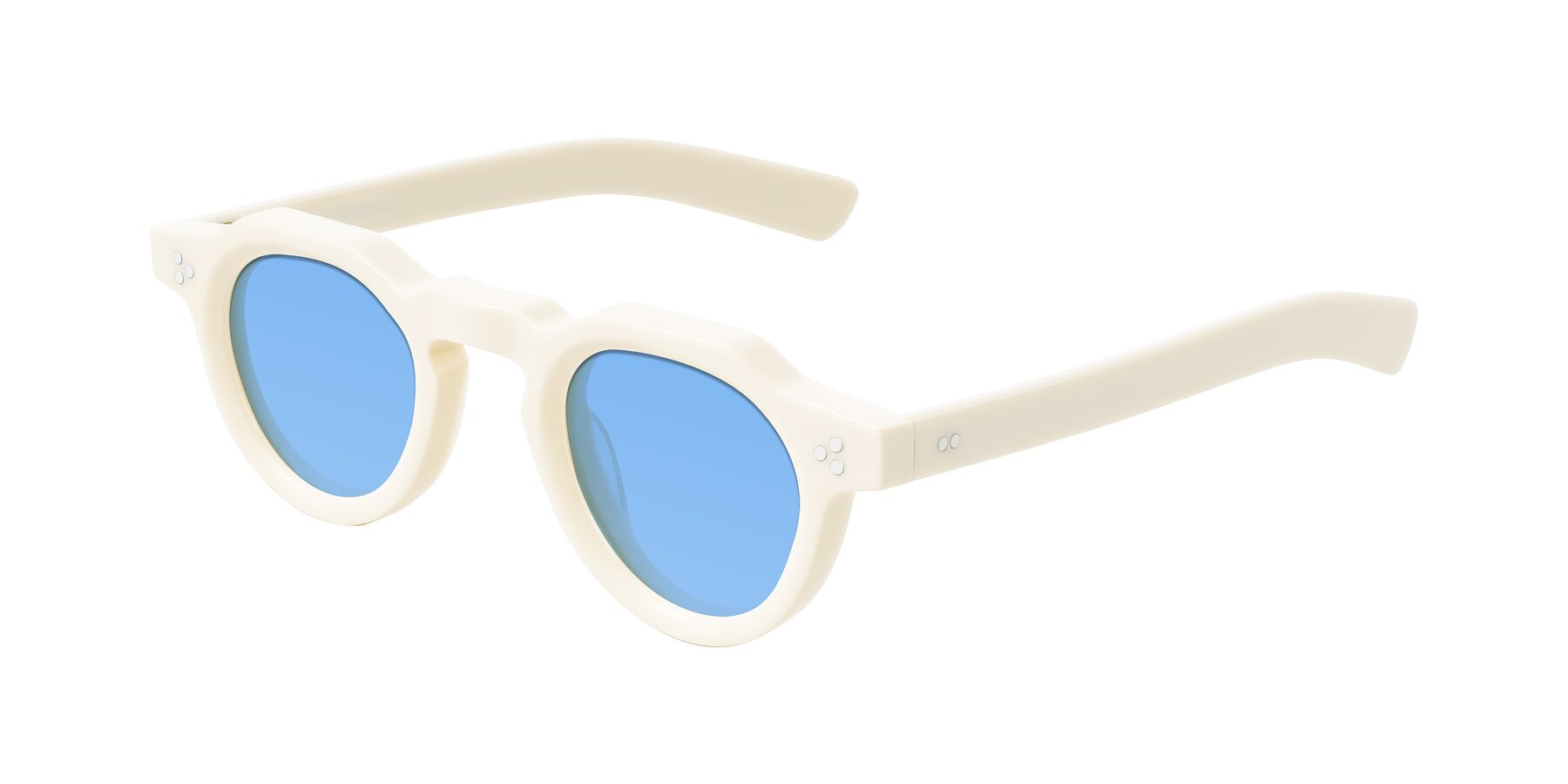 Angle of Awint in Ivory White with Medium Blue Tinted Lenses