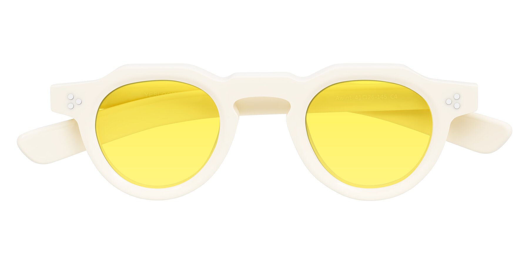 Folded Front of Awint in Ivory White with Medium Yellow Tinted Lenses