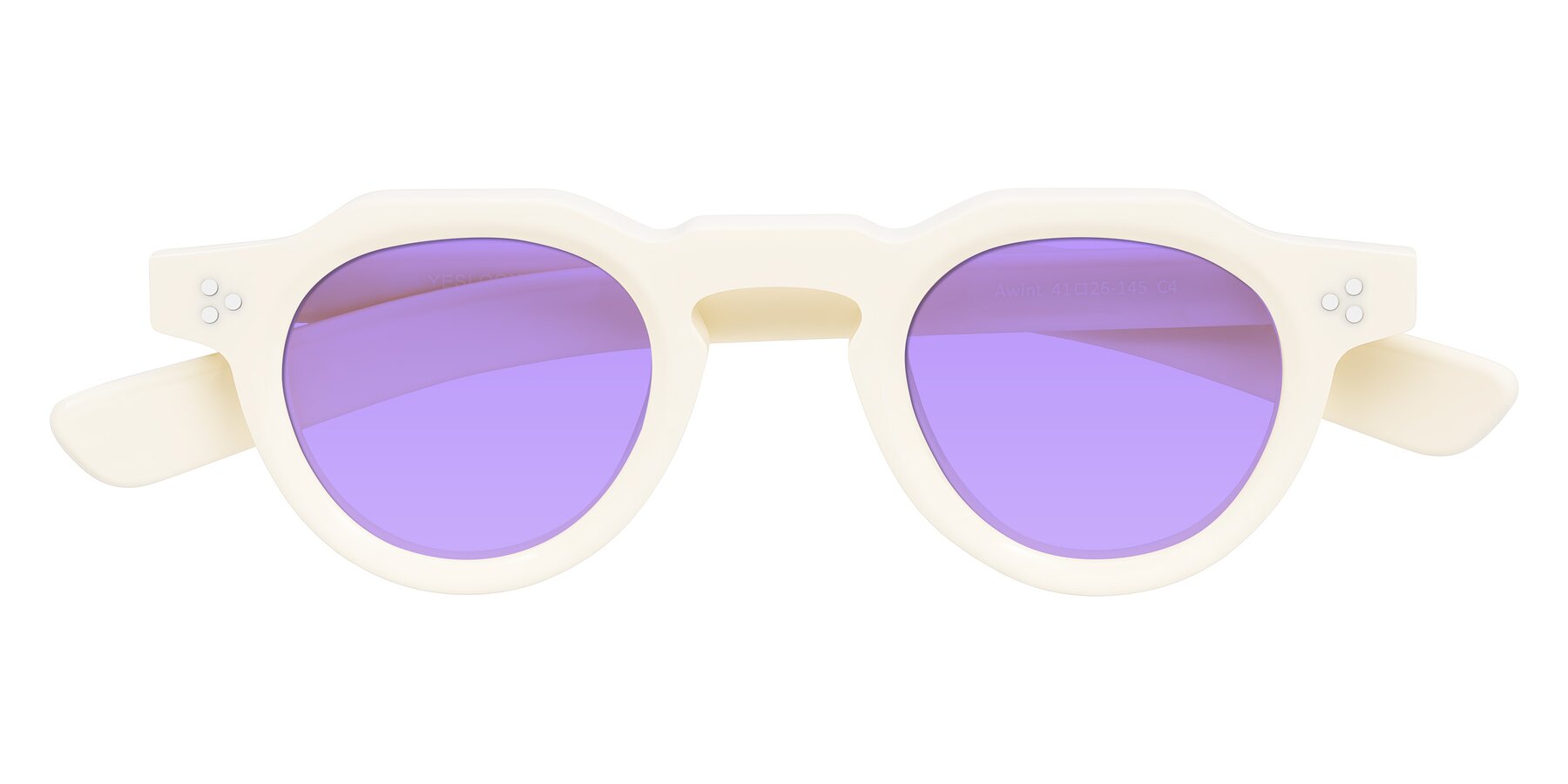 Folded Front of Awint in Ivory White with Medium Purple Tinted Lenses