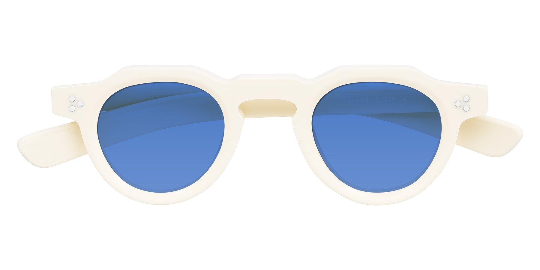 Folded Front of Awint in Ivory White with Blue Tinted Lenses