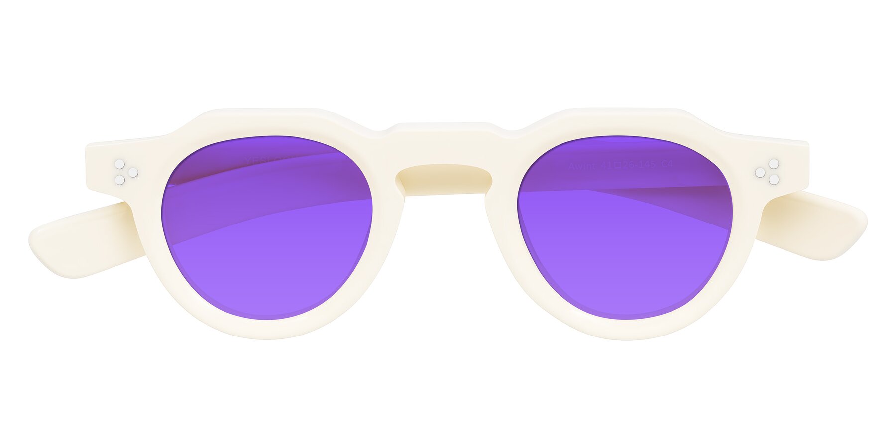 Folded Front of Awint in Ivory White with Purple Tinted Lenses