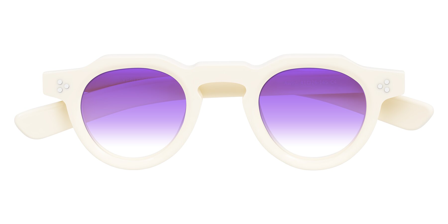 Folded Front of Awint in Ivory White with Purple Gradient Lenses