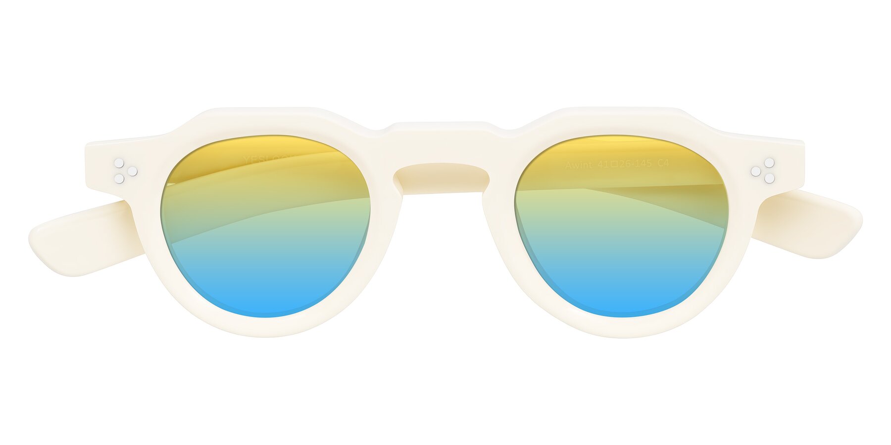 Folded Front of Awint in Ivory White with Yellow / Blue Gradient Lenses