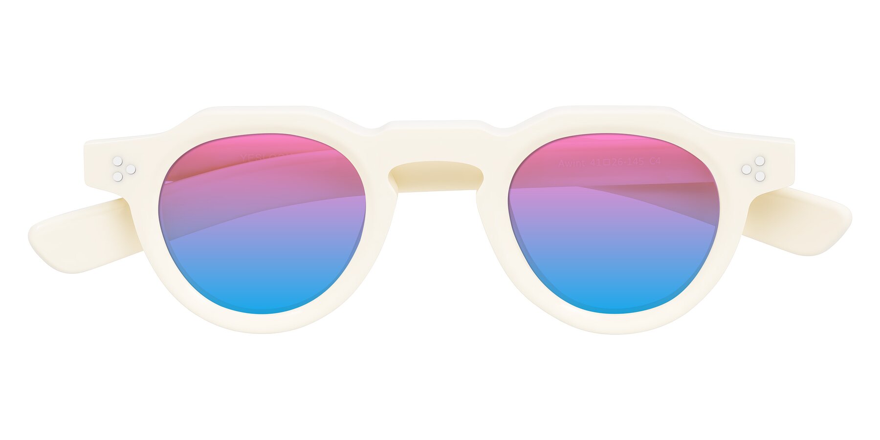 Folded Front of Awint in Ivory White with Pink / Blue Gradient Lenses